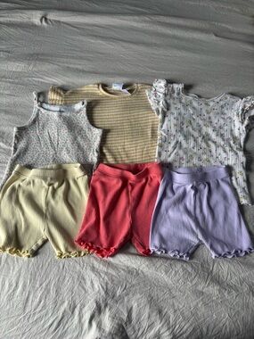 Old Navy Ribbed Toddler Shorts & Tops Set - Yellow, Coral, Lavender